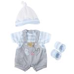 JC Toys/Berenguer - Berenguer Boutique - Gray Overall Shorts with Blue Stripes - Outfit